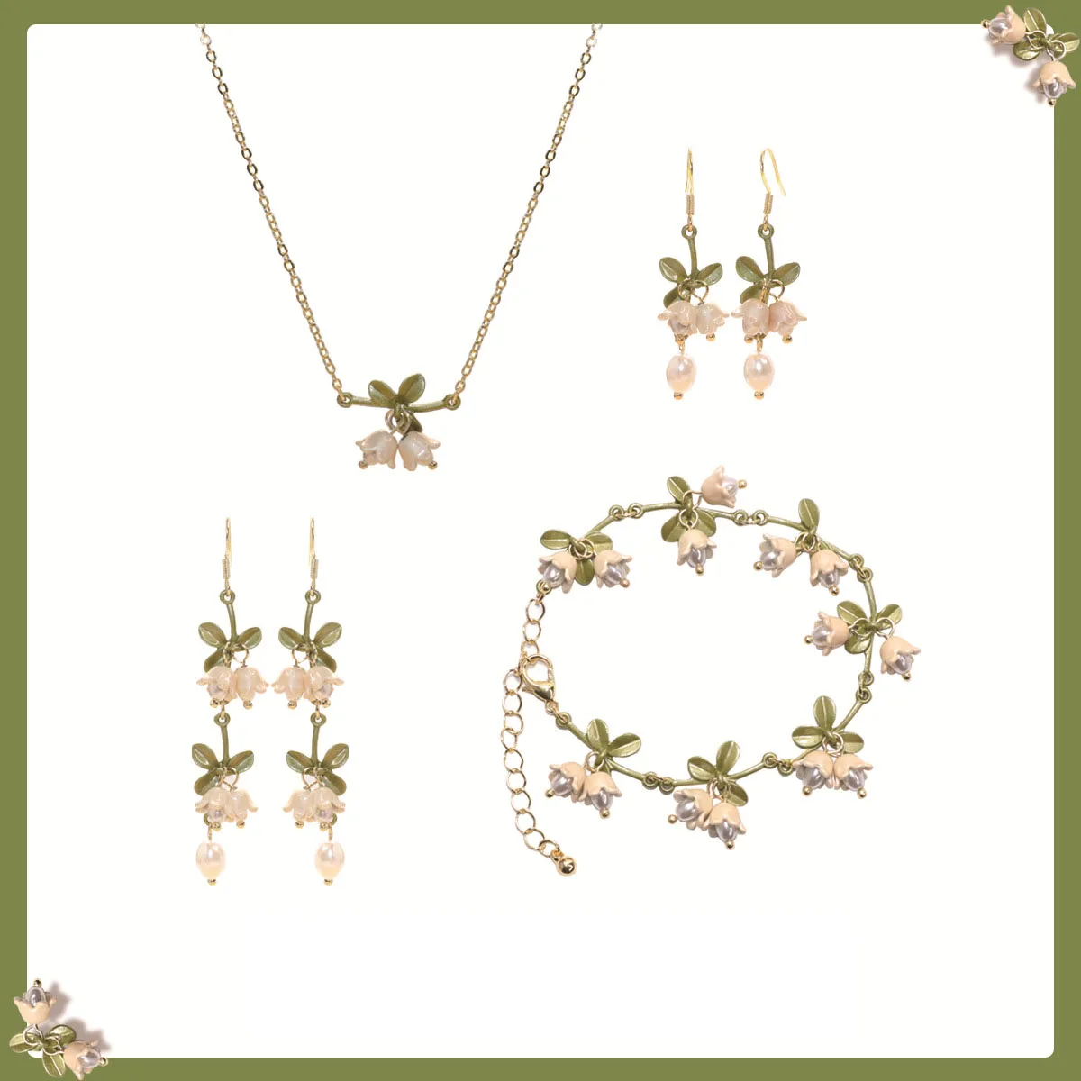

A Strange Valley White Lily of The Valley Flower Earring Necklace Bracelet 2022 New Trend Ladies Holiday Versatile Charm Jewelry