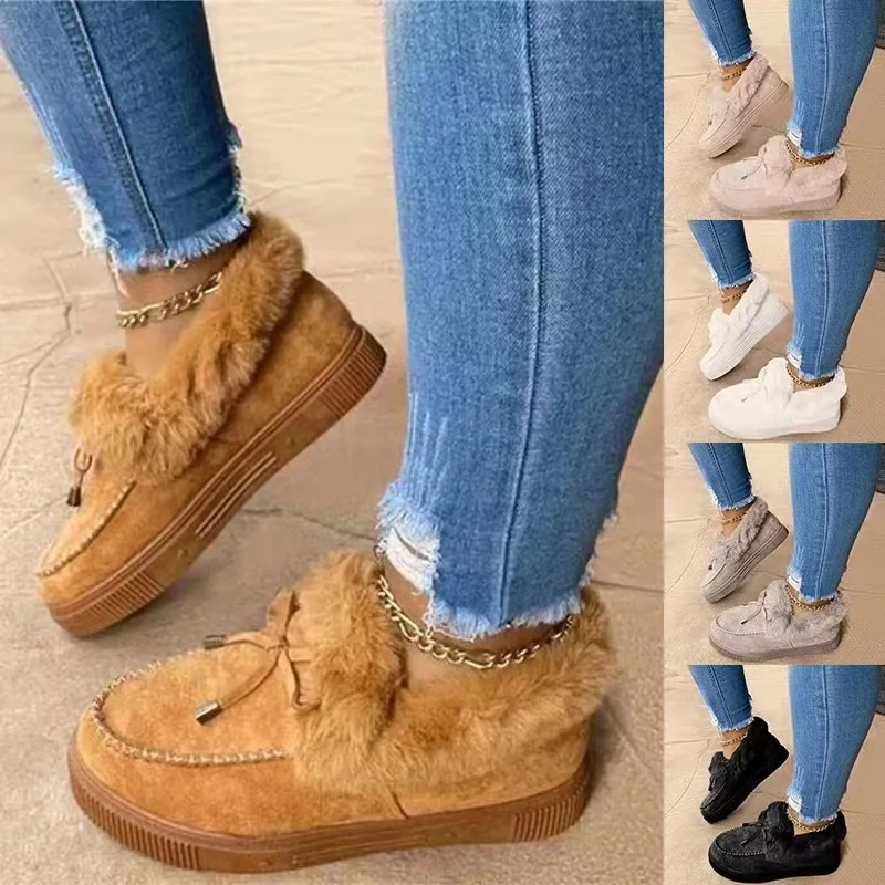 2022 Women Winter Boots Warm Plush Velvet Ankle Snow Boots Lace Up Soft Winter Sneakers Comfortable Cotton Shoes for Femme