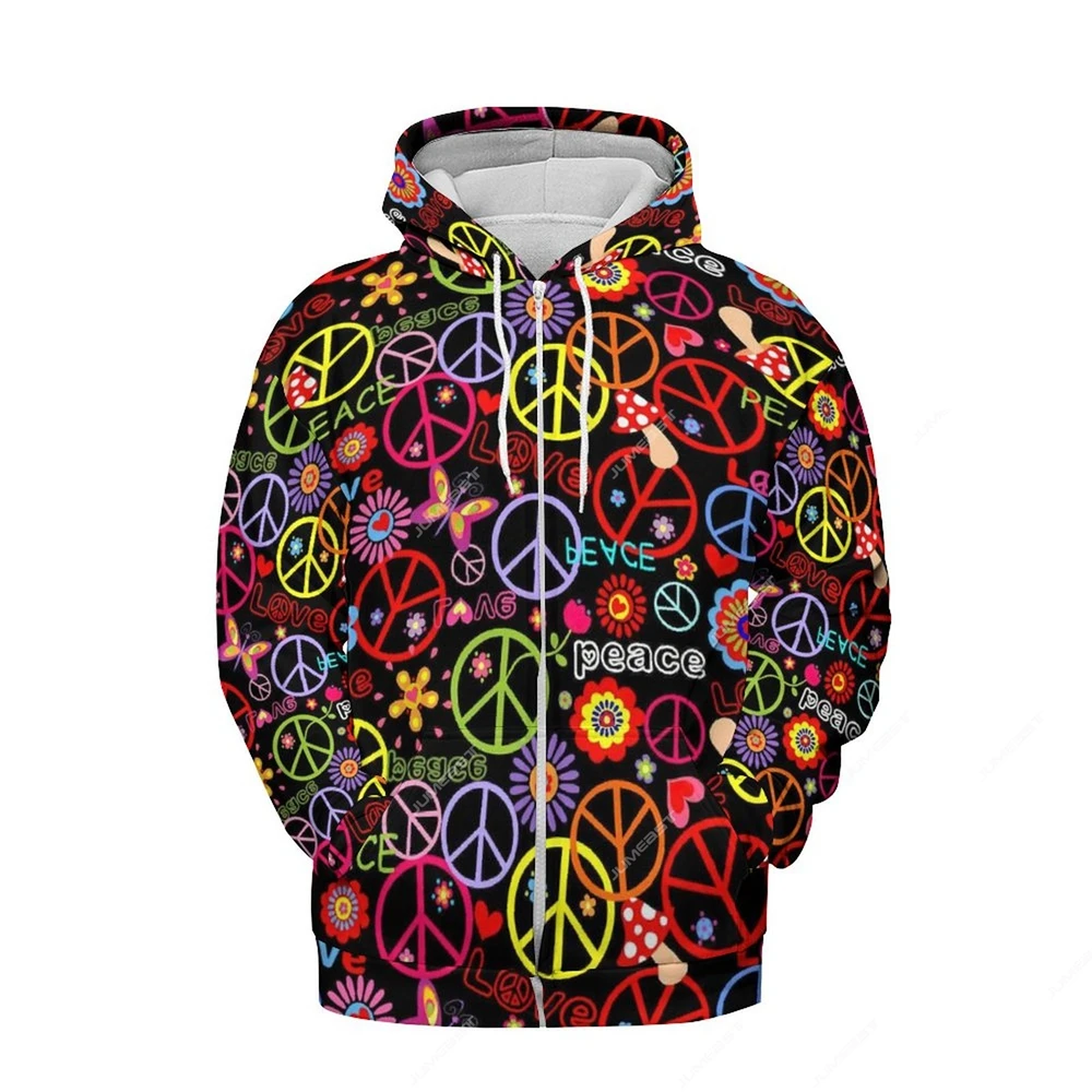

Jumeast Hippie Peace Sign Women Zipper Hoodies Love Symbol Fall Aesthetic Men Hooded Sweatshirts Cyber Y2K UK Drip Clothes Coats