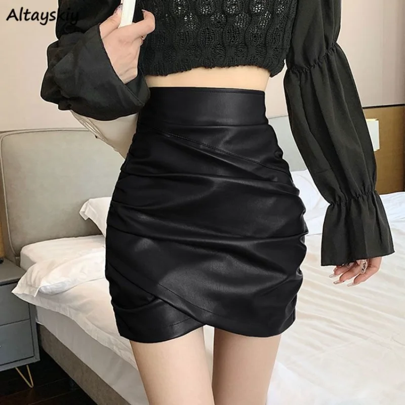 

PU Mini Skirts Women Hotsweet Irregular Slim Simple Streetwear Female Summer Popular Korean Style All-match Casual Elegant New
