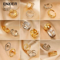 enxier fashion adjustable open rings for women men 316l stainless steel 18k gold plated ring ladies finger jewelry