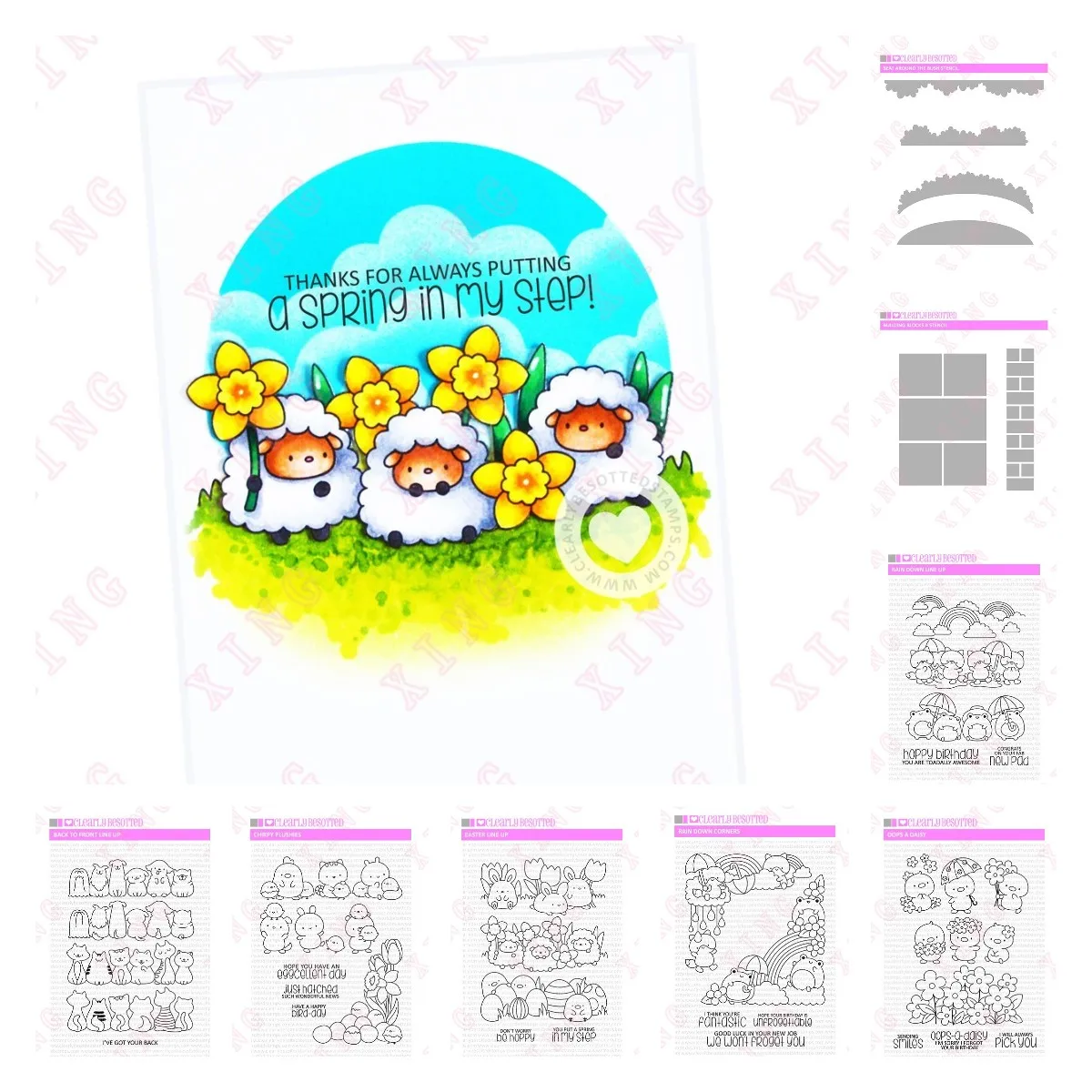 

New Diy Front Line Up Chirpy Plushies Easter Daisy Rain Down Corners Dies Stamp Beat Around the Bush Building Blocks Stencil Set