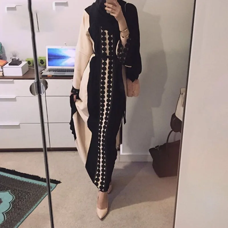 

Middle East Duibai Arab Ramadan Prayer Lace Polka Stiching Elegant Abaya Belt Dress New Muslim Robe Islamic Clothing for Women