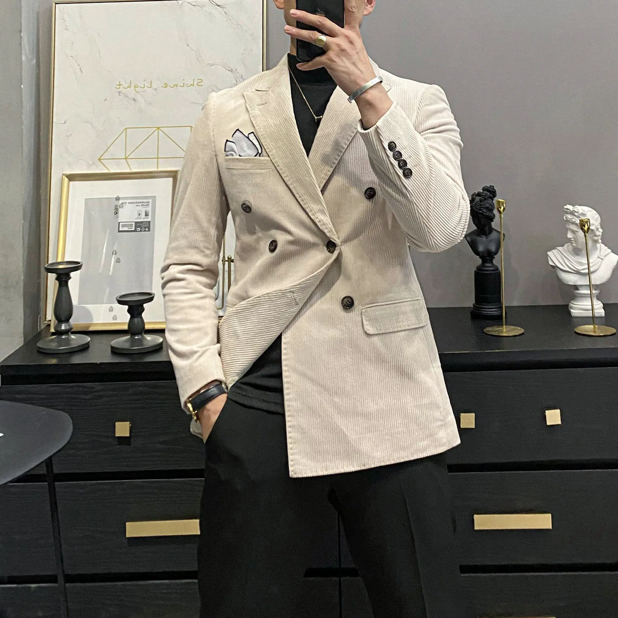 

Brand Clothing Wedding Men Blazers Business Casual Slim Double Breasted Suit Jacket Mens Stage Dress Coat Streetwear Social 3XL