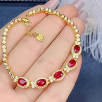 meibapj natural new burned ruby gemstone golden bracelet 925 sterling silver red stone bangle for women fine wedding jewelry