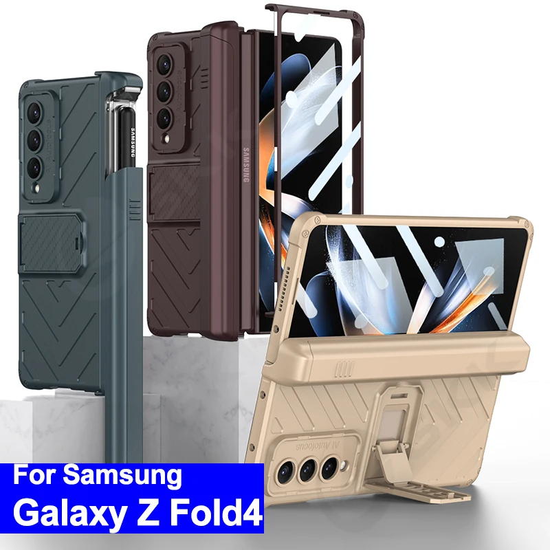 

Чехол-броня для Samsung Galaxy Z Fold 4 3, жесткий чехол с магнитными петлями, полностью входящий в комплект стеклянный держатель для ручки, чехол для Galaxy Z Fold4 5G