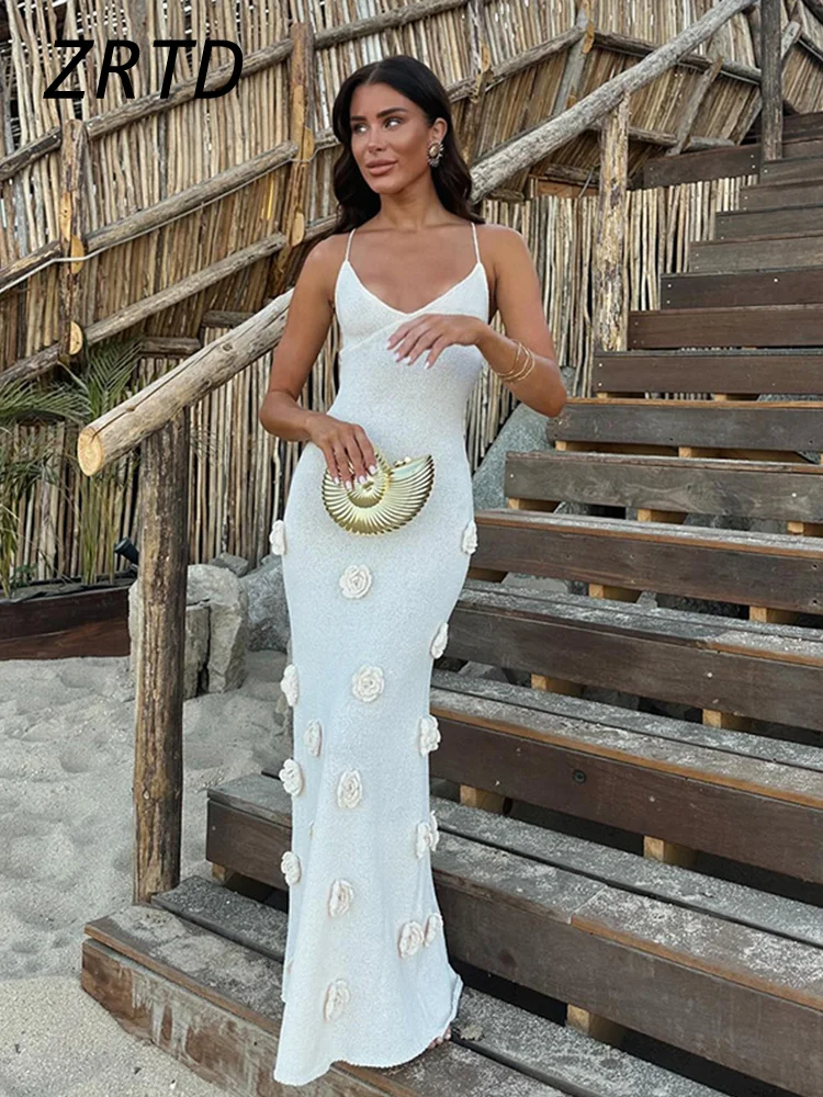 Женское платье с цветочным принтом V-образным вырезом и открытой спиной