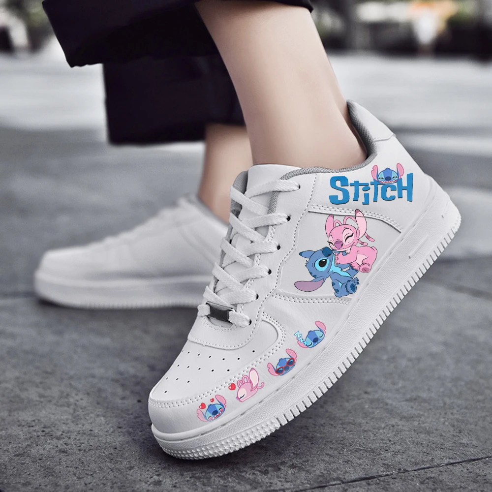 Disney Stitch Couple Fashion Men Women Vulcanize Shoes Male White Platform Sneakers Lovely Girls Casual Shoes Woman Flats
