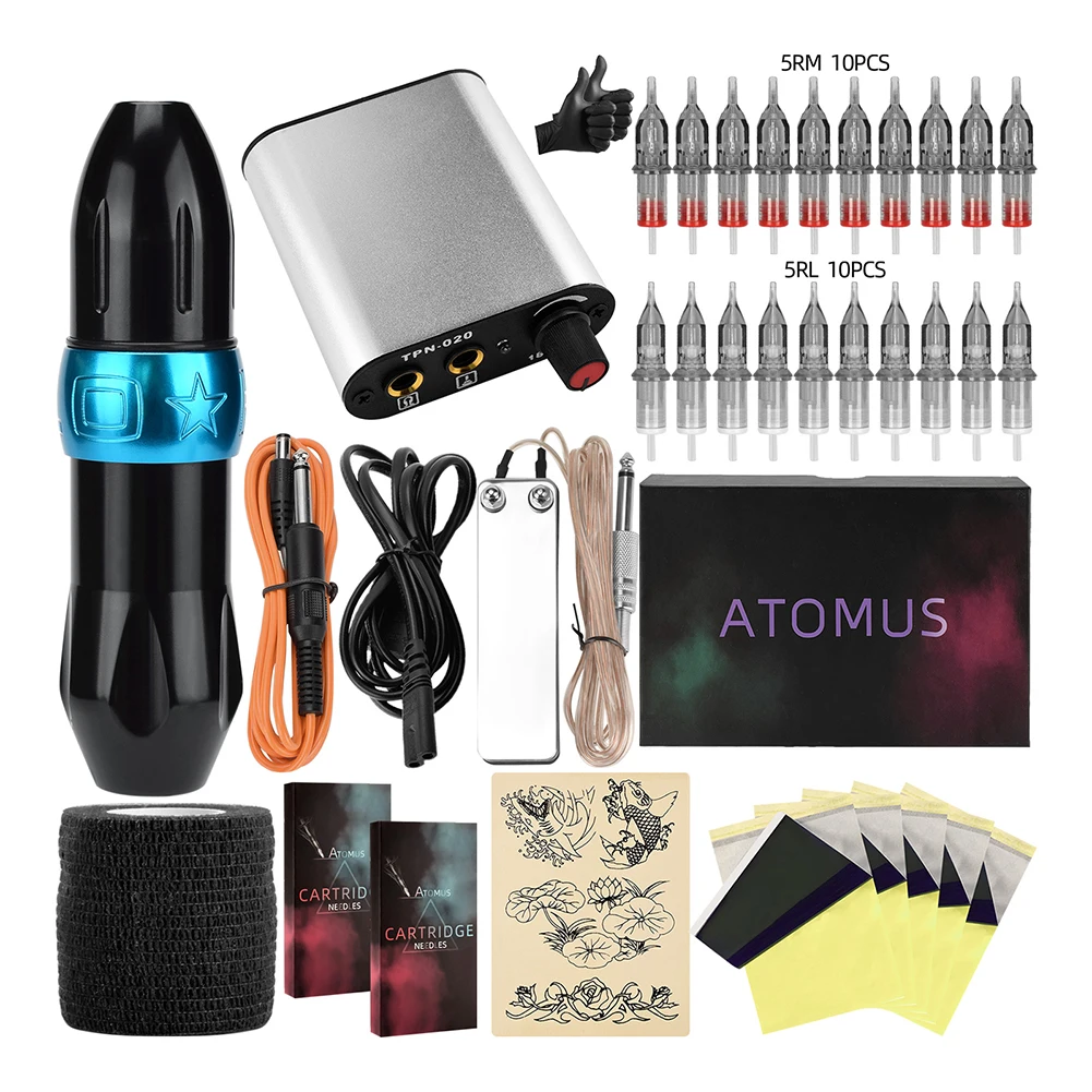 

Pro Tattoo Pen Kit Set Mini Power Machine Permanent Makeup Cartridges Needles Tattoo Body Art for Beginner Exercise Accessories