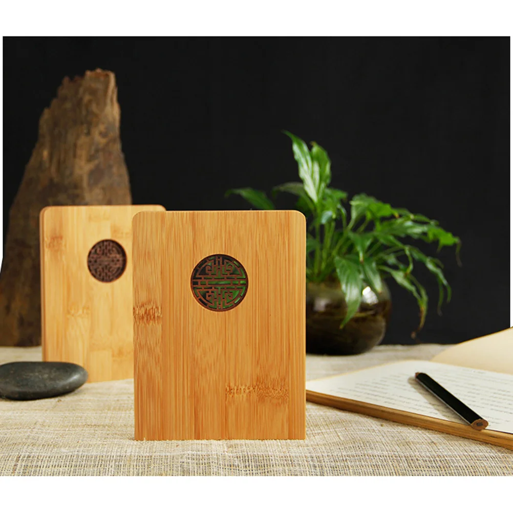 

16 x 12cm Classic Vintage Bamboo Bookends Wooden Book Block Hollow-out Book Organizer Book Frame Book Storage Rack Book Stand