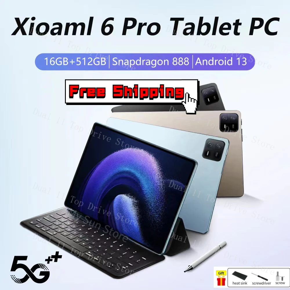 

2023 Global Version Original Tablet Android 13.0 Snapdragon 888 Pad 6 Pro 16GB+512GB TabletsPC 5G Dual SIM Card or WIFI HD 4K Mi