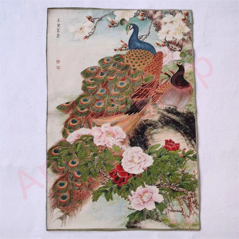 Картина с вышивкой из парчи Thangka картина павлином изысканное украшение для дома