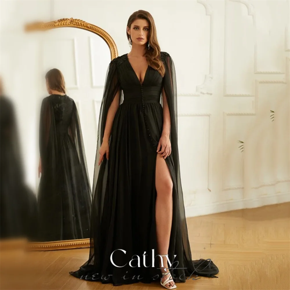 

Женское шифоновое платье для выпускного вечера, с вышивкой и рукавом-накидкой