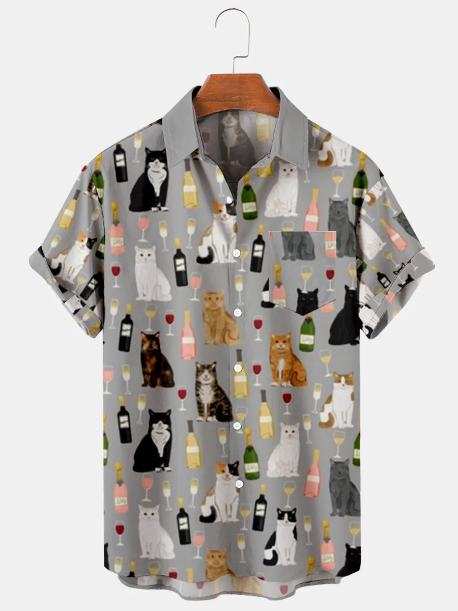 

2022 Men's and Women's Casual Loose Wine Glass Printed Single Breasted Quick Dry Fashion Beach T-Shirt