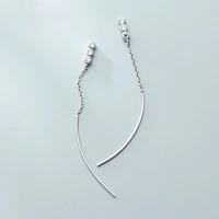 silver color three round zircon long tassel drop earrings wave chain ear line earrings for women girl minimalist fashion jewelry
