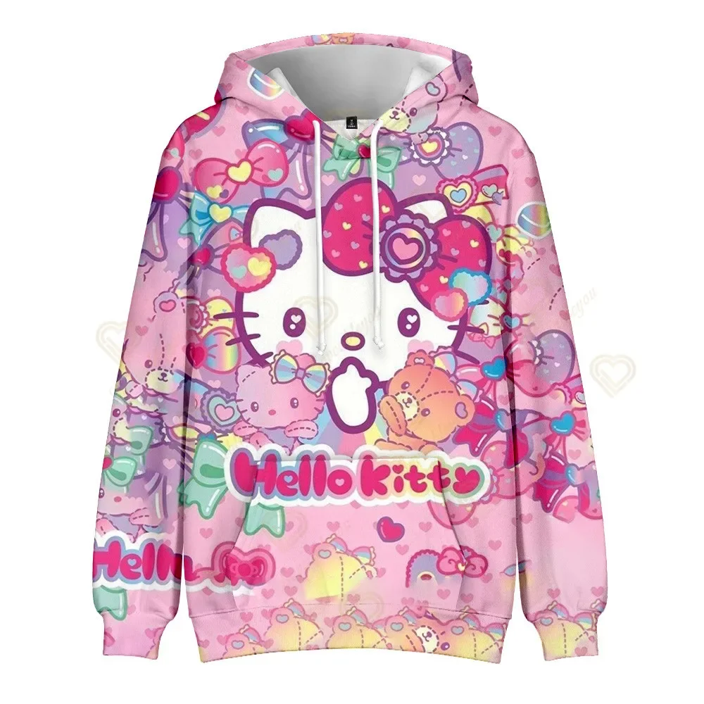 Милый Свитшот Sanrios Hello Kitty толстовка унисекс с капюшоном для пары аниме Kuromi Cinnamoroll