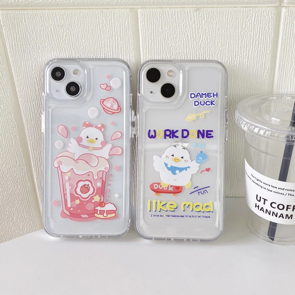 

Transparent Cute Cartoon Duck Pattern Space Case For iphone 7 8 Plus XS X XR XSMAX 13ProMax 13 12 12Pro 11ProMax 11 Soft Shell