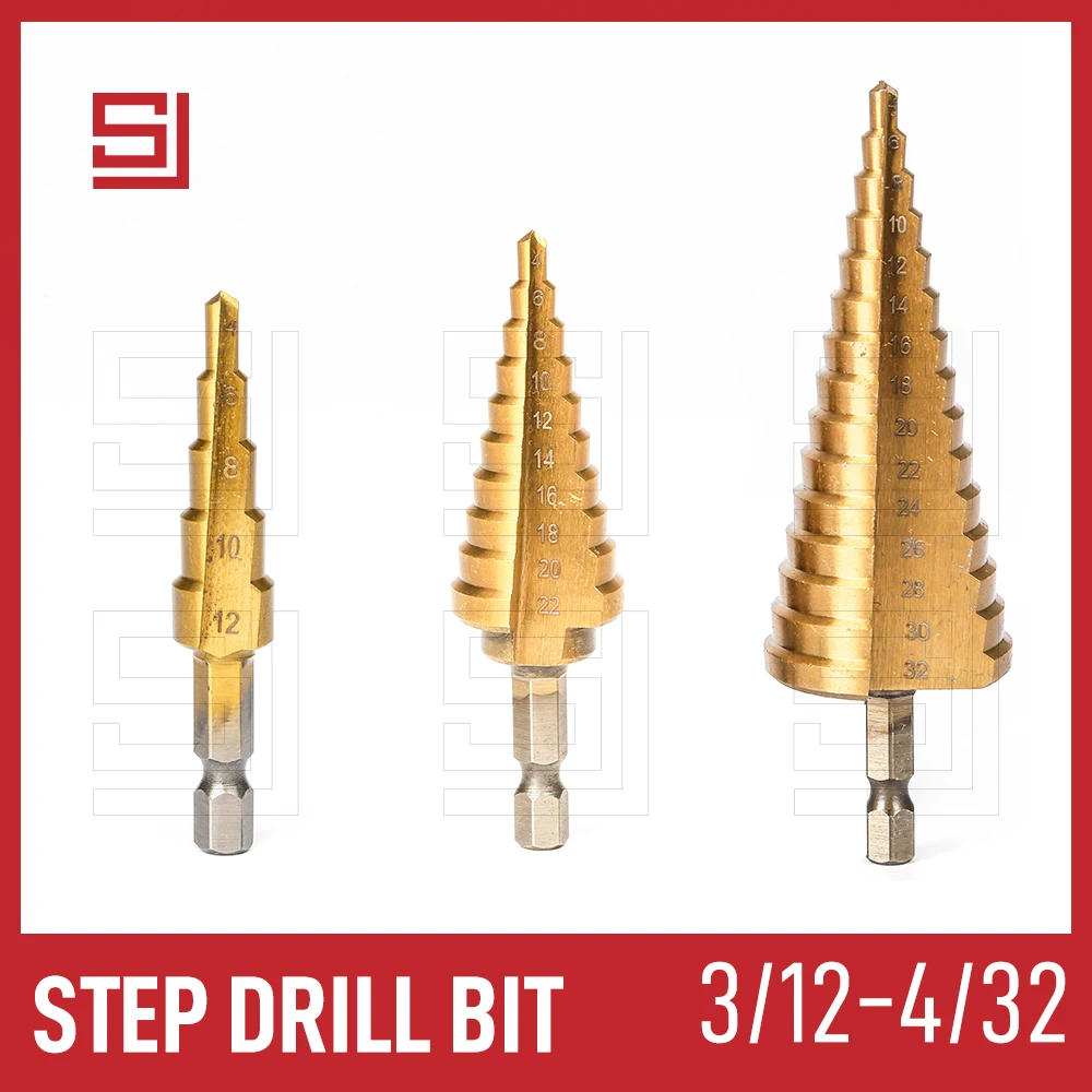 

Набор ступенчатых сверл SJ, 3-12/4-12/4-20/4-22/4-32 мм, 1/3 шт., металлические ступенчатые конические сверла из быстрорежущей стали, сверла для деревообр...