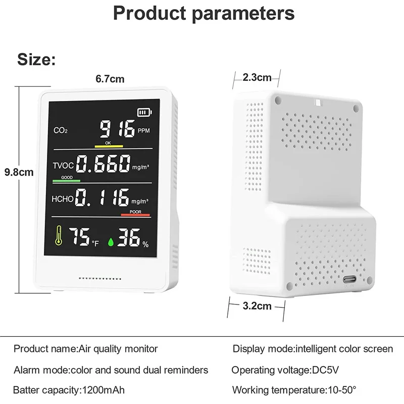 Инфракрасный датчик 5 в 1 PM2.5 детектор углекислого газа стандартная температура и