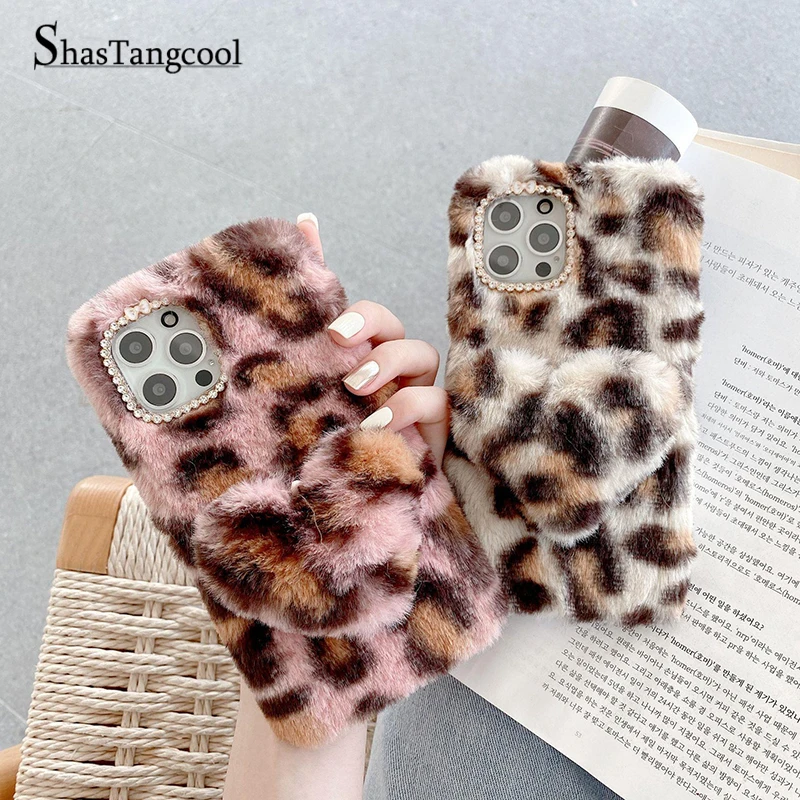 

Sexy Autumn and Winter Plush Leopard Love Phone Case For IPhone8 7 11 12 13 Pro Max X XS Max XR Plus SE2 SE3 7Plus MINI 6s