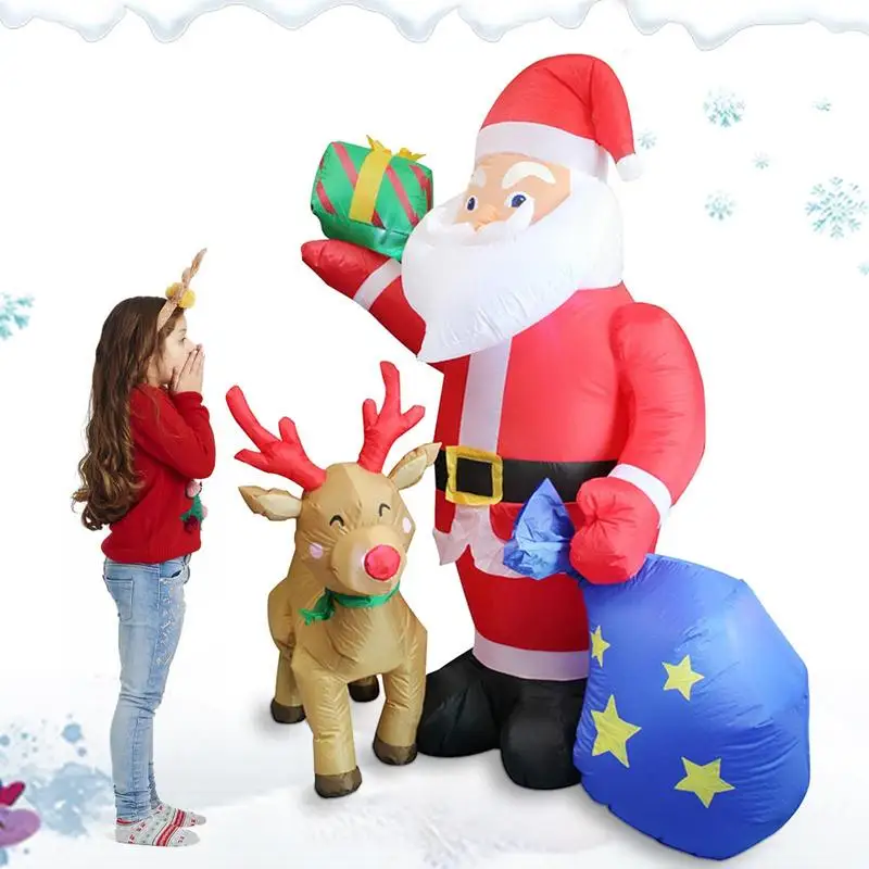 

183cm Inflatable Santa Claus Outdoor 6ft Blow Up Santa With Gift Box And Reindeer Luminous Christmas Decorations For Outdoor