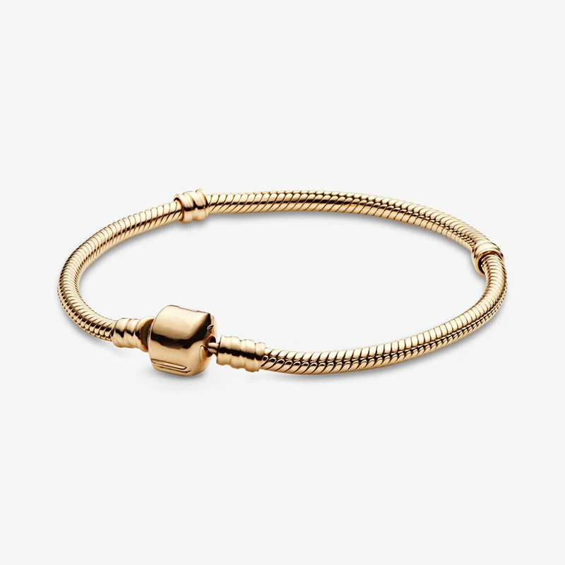 

Guaranteed Quality Solid Silver 925 Classic Moments Snake Chain Golden Bracelet For Women DIY Jewelry Everyday Style