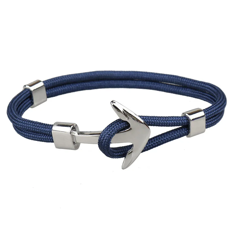 Fashion Silver Color Survival Rope Chain Multilayer Braided Anchor Bracelet Men's Sports Hook Lucky Survival Leather Bracelet