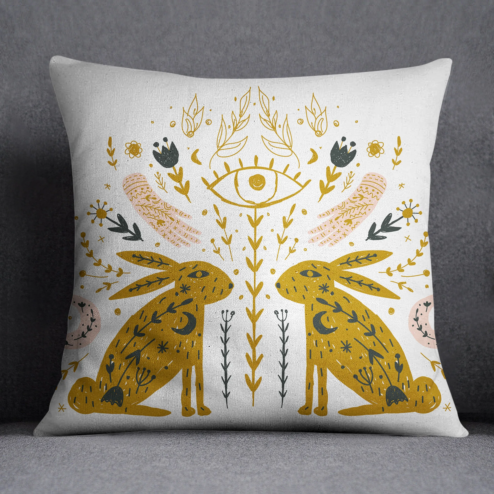 

Bohemia Style Pillow Case Flower Bunny Print Cushion Cover Pillow Home Fabric Linen Pillows Cover Cojines Decorativos Para Sofá