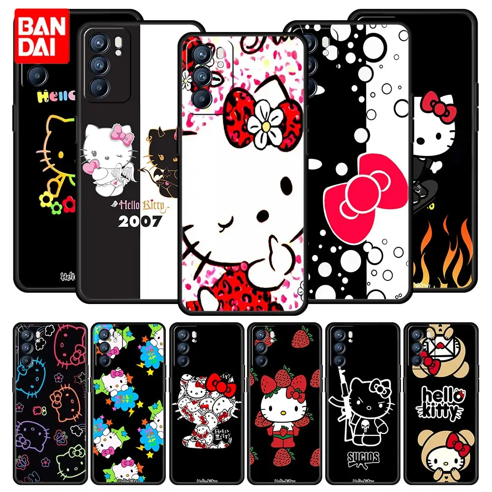 

Hello Kitty Cat Dark Case for Oppo A3s A5s A9 A15 A31 A52 A53 A54 A74 A93 A94 F19 Pro 4G Cover Silicone Funda Capinha Capa Black