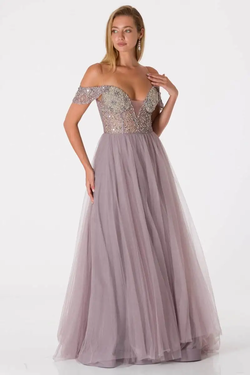 

Princess Pattern Jewelled Evening Dress Lavender-Princess