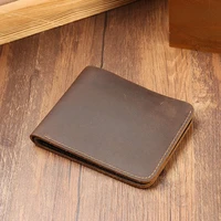 top grain leather wallet for men women bifold vintage crazy horse leather cards holder slim front pocket wallet short purse
