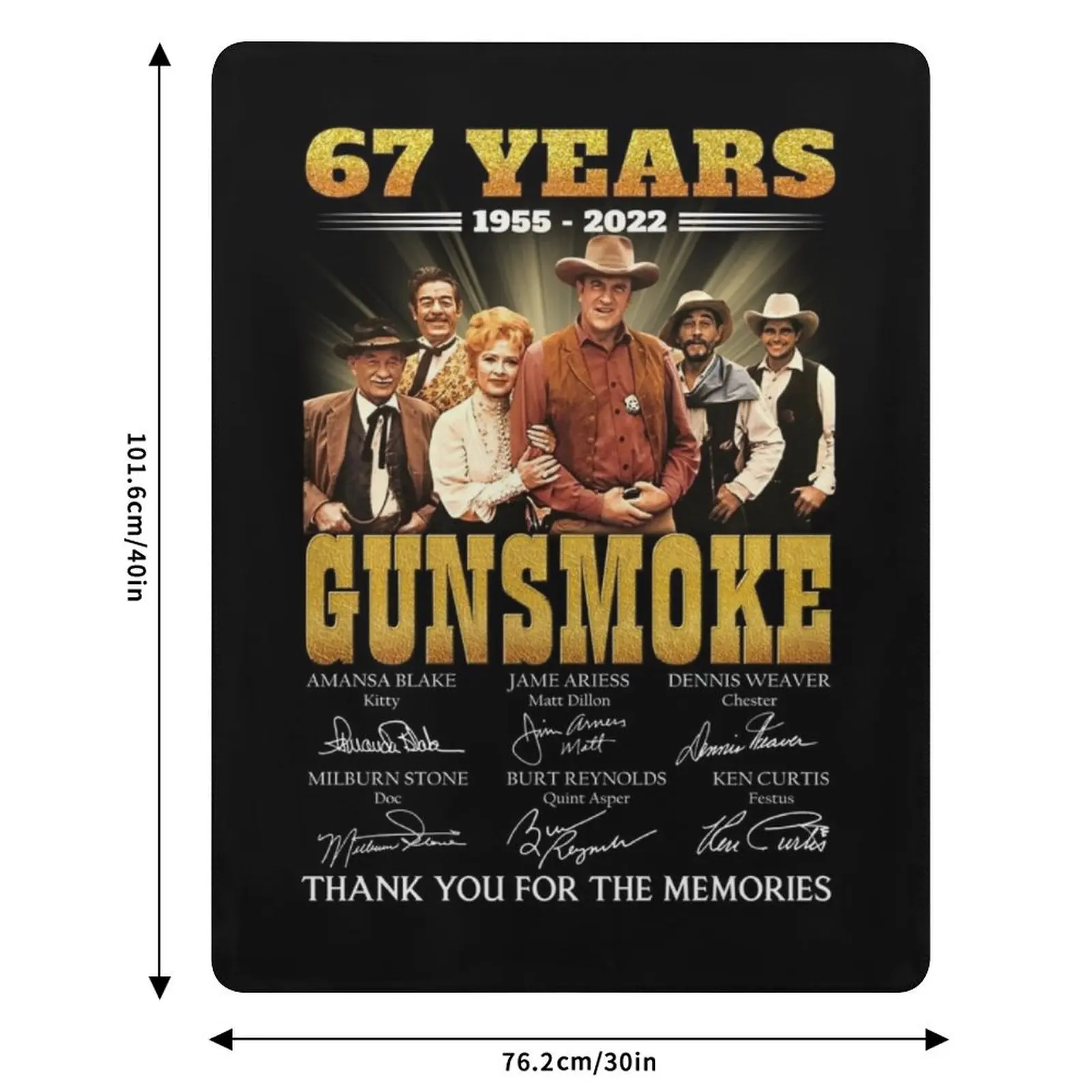 Плед с автографами актеров из сериала «67 Years Gunsmoke»: «Спасибо за воспоминания». Легкий и теплый плед для использования в помещении и на улице. (art.: 3920dc2ecaf85) - 3920dc2ecaf85