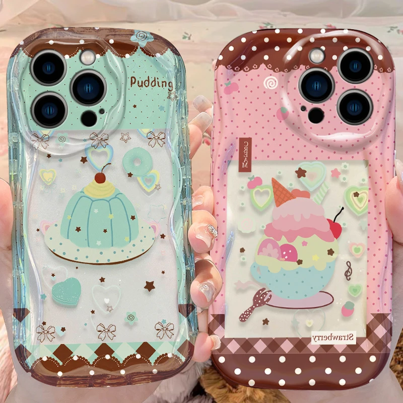 Фото Мягкий силиконовый чехол-футляр для iPhone 17, 16E, 15, 14, 13, 12 Mini, 11 Pro Max, 8, 7 Plus с узором в горошек, мятно-зеленый, в стиле десерта «Пудинг» №1