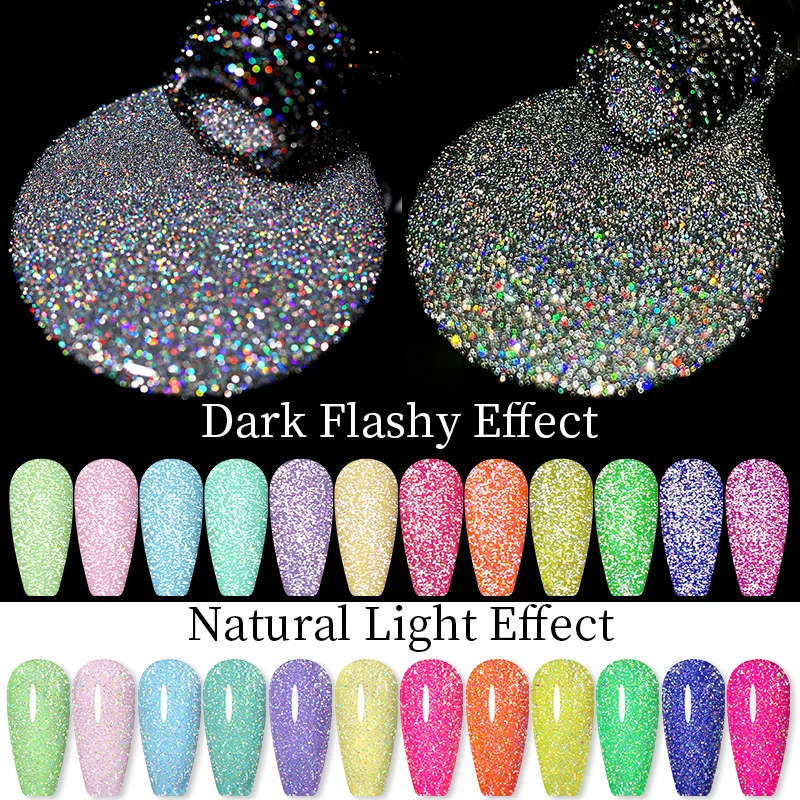 LILYCUTE 7ml Reflective Colorful Top Coat Nail Gel Polish Sparkling Glitter For Manicure Soak Off UV LED Nail Art Gel Polish