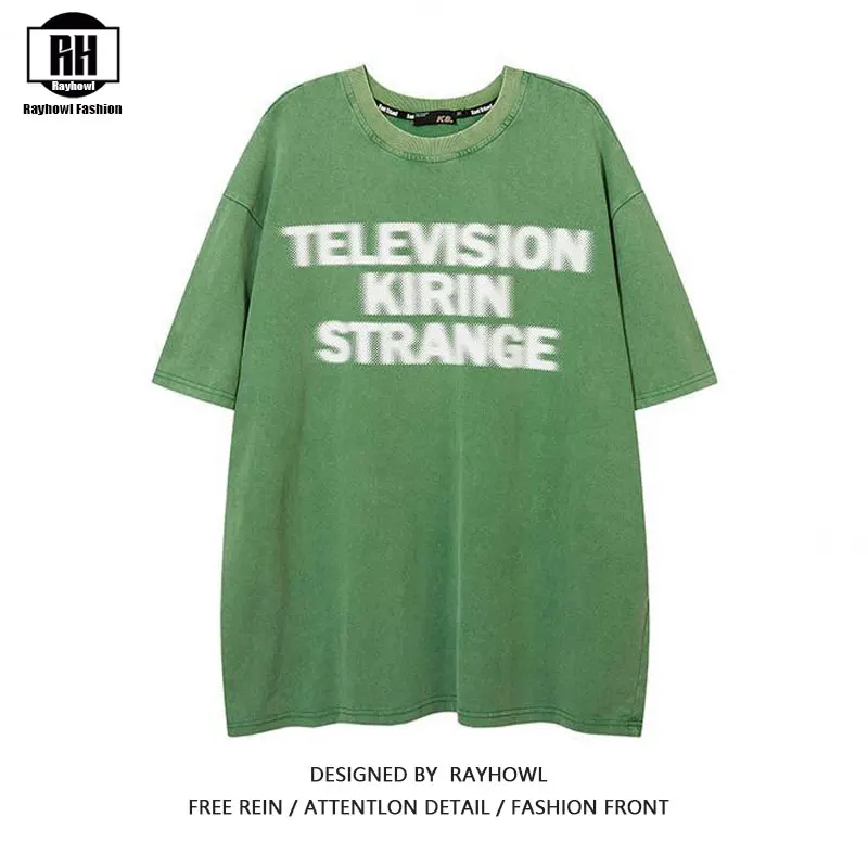 

Summer Cotton Hip-hop Street T-Shirt Letter Washed Old Retro Short-Sleeved T-Shirt Men Women Loose Half-Sleeved T-Shirt tops