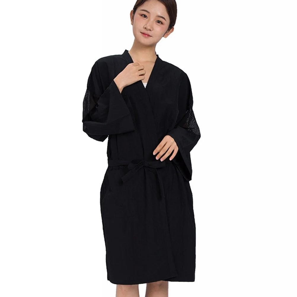

Hair Salon Smock, Salon Cloth Hairdressing Apron Kimono Style for Hair Salon SPA Parlor, 1pc ( Black )