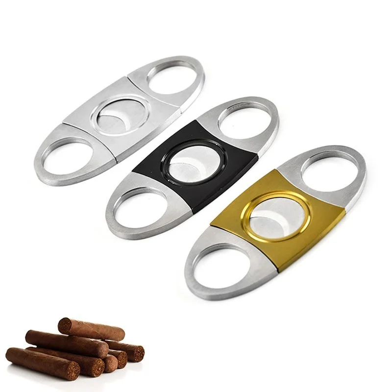 

Cigar Accessories Double Blades Household Merchandises Silver Stainless Steel Pocket Cigar Cutter Knife Gadgets