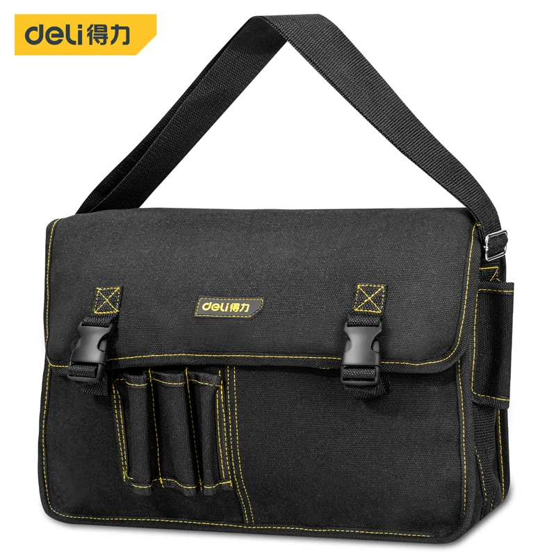 Deli 1 Pcs Large Capacity Canvas Toolbag Backpack Snap Design Tools Storage Bags Multifunction Electrician Portable Belt Bag