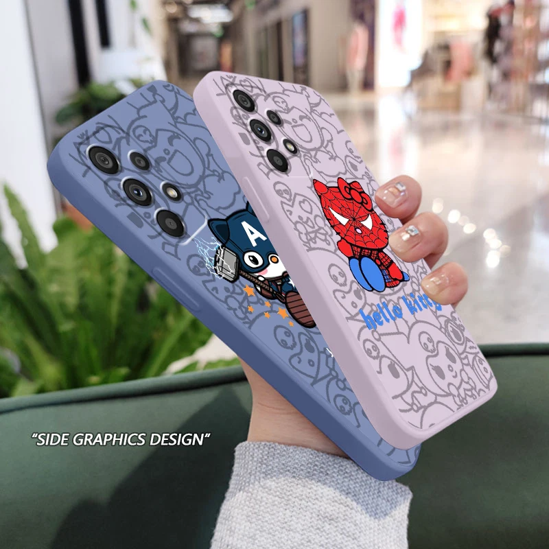 

Hello Kitty Spiderman Venom Phone Case For Samsung A73 A53 A33 A52 A32 A23 A22 A71 A51 A21S A03S A50 A30 5G Liquid Rope Cover