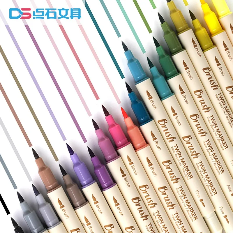 

DS Water Based Double Headed Marker Pen Soft Brush Fluorescent Color Rotuladores For Coloring Hand account Marking Key Points