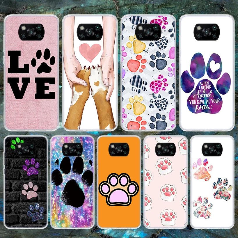Милый мягкий чехол для телефона с изображением собачьих следов Xiaomi Poco X3 Pro X5 X4