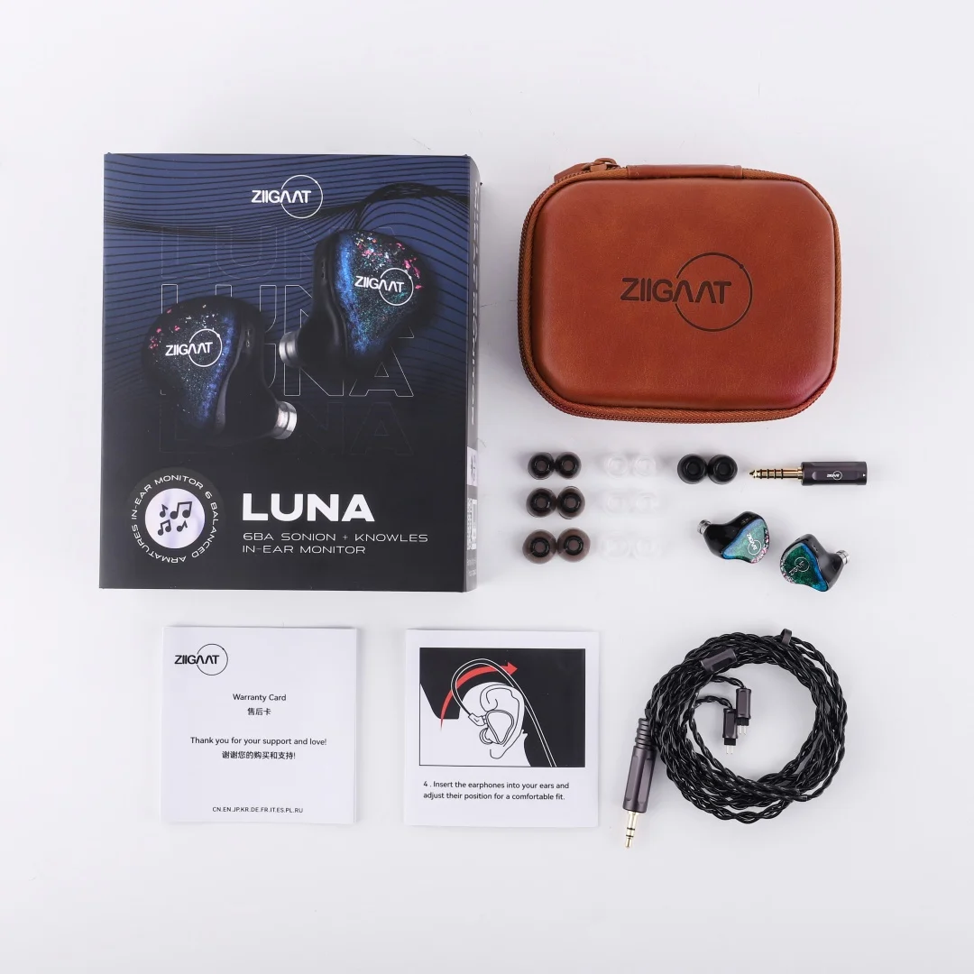 Наушники Linsoul ZiiGaat Luna 6BA Studio IEM Monitor, изготовленные вручную, высококачественные Hi-Fi наушники со сменным 2-контактным кабелем (art.: 3920d8a346f82) - 3920d8a346f82