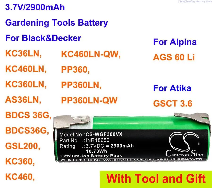 

OrangeYu 2900mAh Battery for Alpina AGS 60 Li,For Atika GSCT 3.6,For Black&Decker AS36LN,KC360LN,KC36LN,KC460LN,GSL200,PP360