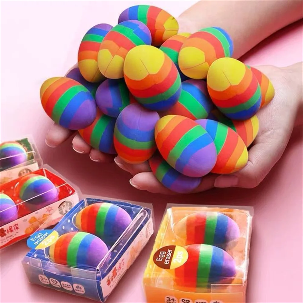 2pcs/4pcs/8pcs/12pcs Funny Egg Soft Eraser Cute Rainbow Student Supplies Creative Learning Stationery Solid Rubber Rubbing