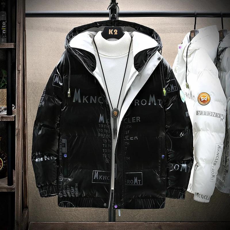 Winter Men's Hooded Parkas Windbreaker Fashion Thermal Coats Mens Thick Warm Glossy Black Jackets Brand Outwear Men's Clothings