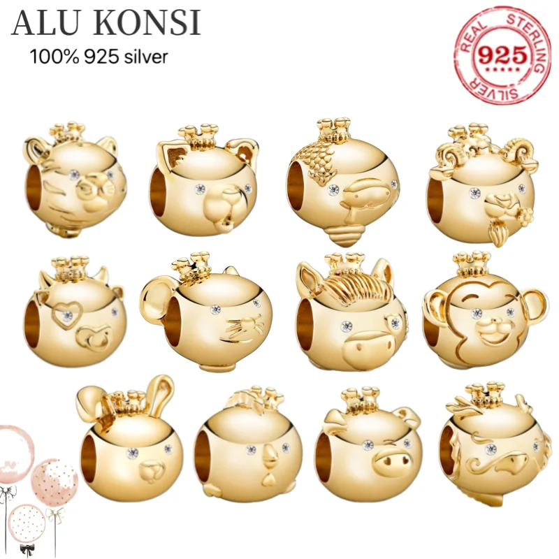 

Hot Sale 100% Real 925 Sterling Silver pan Beads for Women Chinese zodiac animal Fit Original Charm bracelet DIY Jewelry