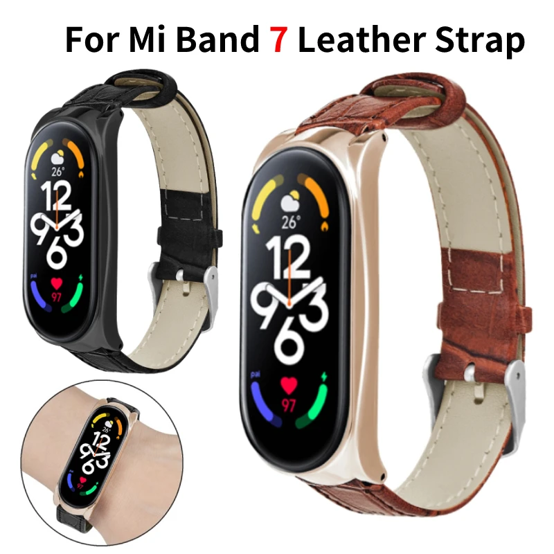 

New Leather Bracelet Band Women Men Watch Soft Wrist Strap For Xiaomi Mi Band 7/7 NFC Slub Leather Strap Replacement Strap