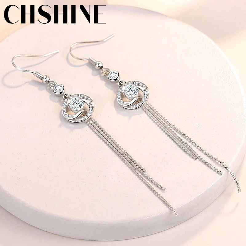

CHSHINE 925 Sterling Silver AAAAA Zircon Tassel Earrings For Women Wedding Banquet Fashion Lady Party Gift Jewelry