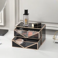 gilt black glass makeup double drawer organizer women cosmetics storage case mask lipstick make up sundries desktop container