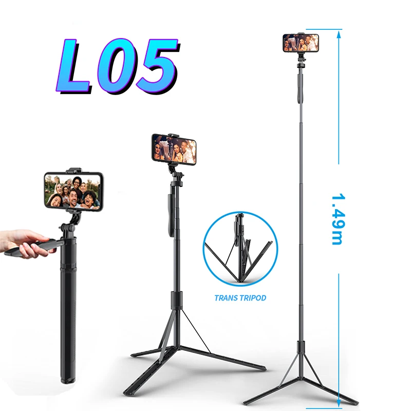 L05 Selfie çubuğu uzatılmış Bluetooth Selfie çubuğu sabit kamera standı Tripod uzaktan kumanda Selfie Stick alüminyum alaşım